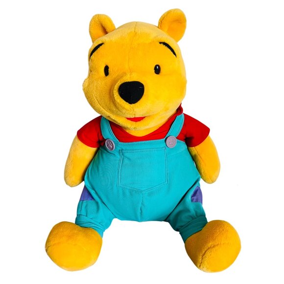 Vintage Disney Talking Winnie The Pooh Jumbo Plush In Overalls - Collectible